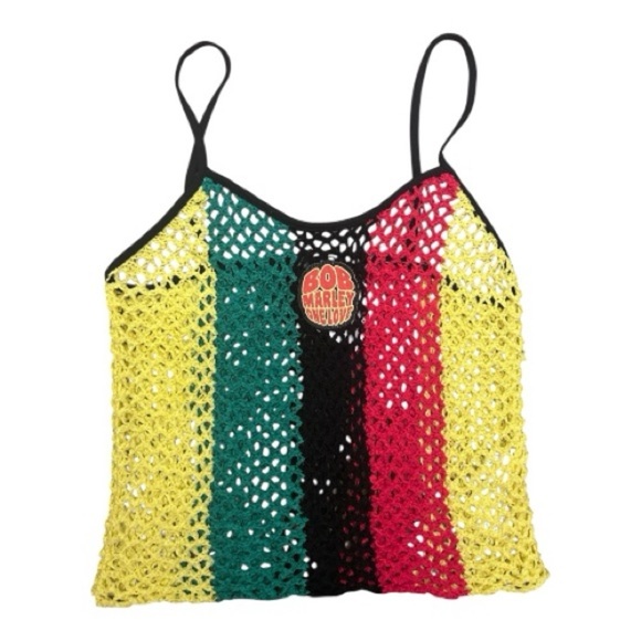 Bob Marley Zion Rootswear Colorful Striped Crochet Crop Top Women’s Size L NWT - Picture 2 of 6